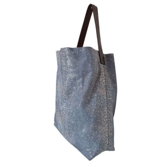 Linde Gallery St Barth Leather Blue Sparkle Large Shopping Tote Bag - Picture 3 of 13